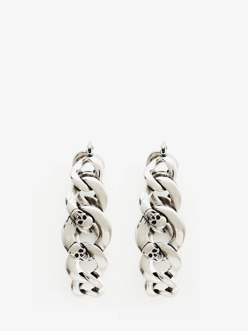 Pendientes Alexander McQueen Chain And Skull Hoop Mujer - Plateados - Mexico 935-MQSOAI